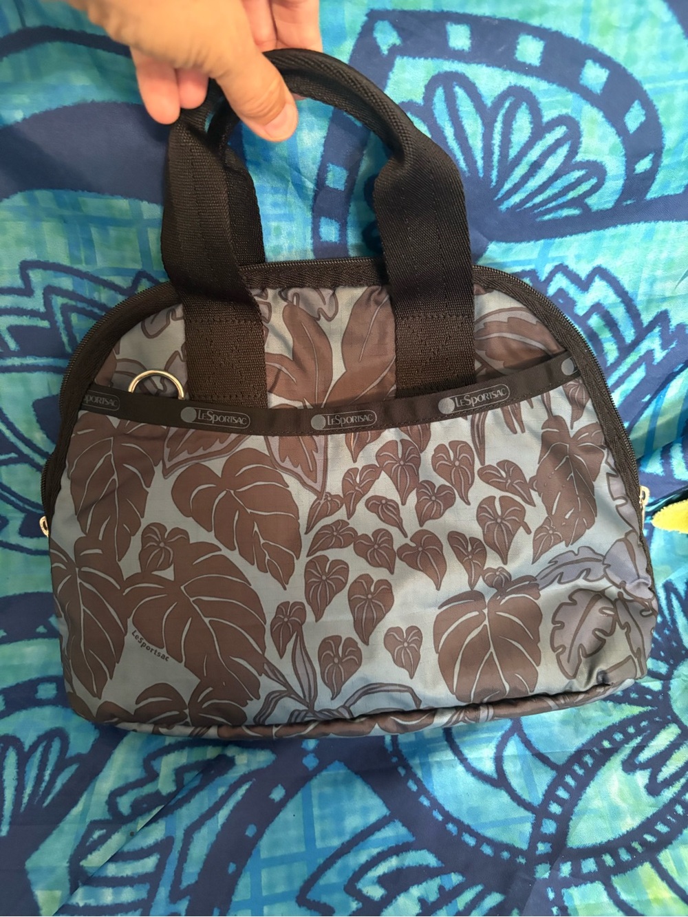 LeSportsac Brown Floral Dome Tote on Gray Nylon